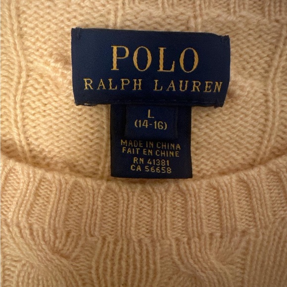 POLO RALPH LAUREN 100% Cashmere Cable Knit Crew Neck Sweater Yellow - Picture 2 of 12